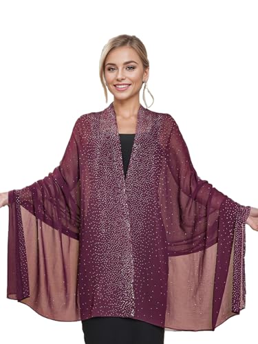 ANKOMINA Women's Shiny Rhinestone Chiffon Scarf Sparkly Pashmina Long Shawl Wraps for Party Cocktail Evening Weddings