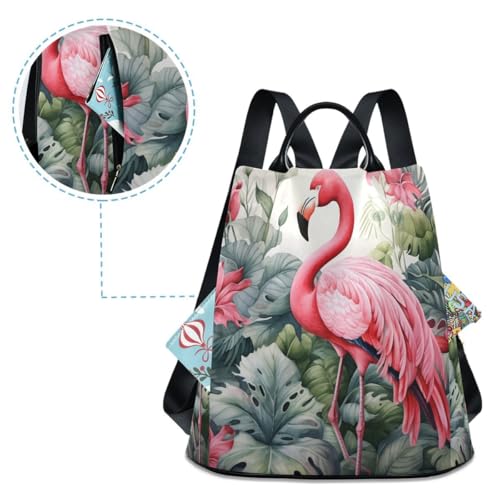 Image of ALAZA Flamingo and Leaves Trips Hiking Camping Rucksack Pack for Women