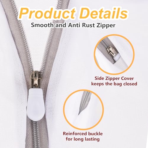 Simarro 2Pcs Mesh Laundry Nets with Zips, White Reusable Travel Laundry Bags with Handle for Delicate Items, Home, Dorm, Hotel, Travel Use (Fine Mesh) - Image 2