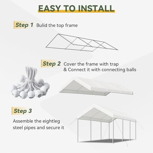 Image of Aoxun 10x20 FT Carport, Heavy Duty Car Canopy Portable Garage, White
