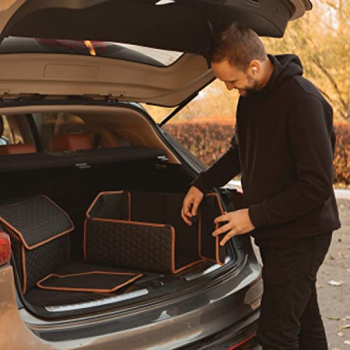 Owleys Foldable Trunk Organizer For Car - Trunk Organizers Car Storage - Collapsible Auto Trunk Organizer With Lid - Small And Large Cargo Organizer - Trunk Organization (21.6 Inch, Hexy) #TOP6