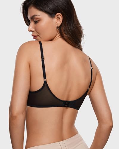 Image of INLYRIC Women's Cosnufy Sheer Balconette Bra Demi Unlined Plunge Mesh See Through Sexy Bras Underwire