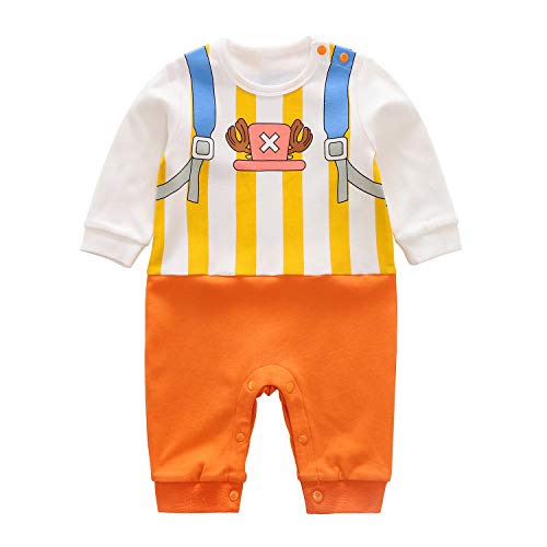 Baby Rompers Boys Girls Infants ONE Piece Cartoon Outfits Button Cotton Jumpsuit Long Sleeve White&Orange2 12-18 Months/90
