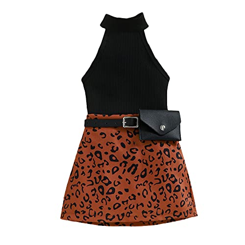 Image of Hopscotch Girls Black Animal Print Skirt & T-shirt Set