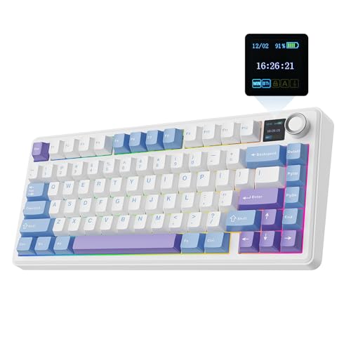 EPOMAKER X Aula F75 MAX Wireless Mechanical Gaming Keyboard with TFT Display and Knob, Gasket in 75% US Format, Hot Swappable, for PC/Mac/Linux (White Purple, Reaper Switch)