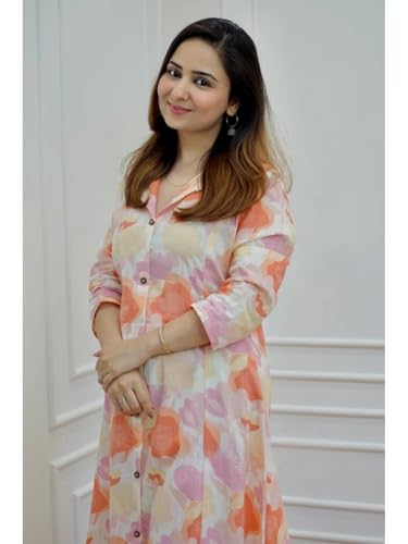Image of DHRUVI TRENDZ Anarkali Kurta-Set for Women - Viscose Rayon Printed Kurta & Straight Pant | Festive Ethnic Indian Traditional Outfit for Functions & Puja | Lightweight Two Piece Dress for Daily Wear & Holiday Look | 3 /4 Sleeve
