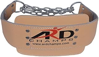 ARD Heavy Duty Leather Weight Lifting Dipping Belt with Chain Brown