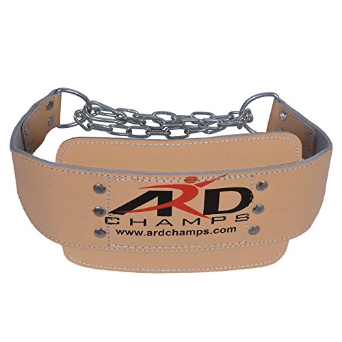 ARD Heavy Duty Leather Weight Lifting Dipping Belt with Chain Brown