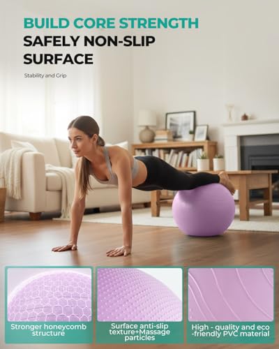Image of Gruper Yoga Ball, Extra Thick Exercise Ball for Workout Pregnancy Stability - 4 Sizes Anti Burst Balance Ball for Yoga, Pilates, Fitness, Birthing, Physical Therapy - Includes Pump