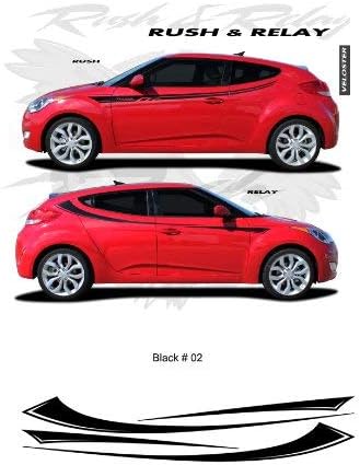 CarBeyondStore, Compatible with - Hyundai Veloster Gloss Black Body Side Stripes Graphic Kit