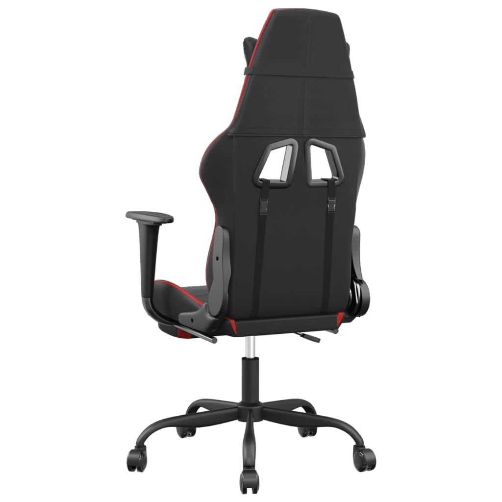Silla de gaming, piel sintética, color negro/rojo, silla ergonómica para ordenador con reposapiés, sillón ajustable para oficina y sala de juegos