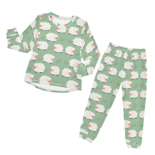Little Sheep Grassland Soft Pajama Set for All Seasons,Breathable Pjs Long Sleeve Sleepwear,Comfy Loungewear 2 Piece Underwear Set 4T