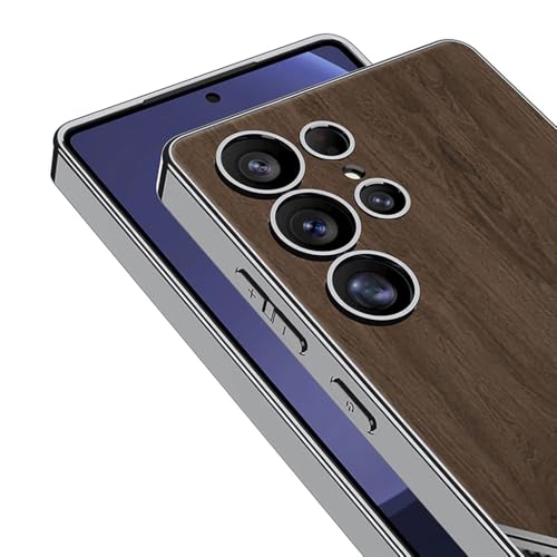 Image of TechTrendz Shockproof Electroplated Ultra Luxurious Vintage Wooden Grain Texture Leather Back Cover Case for Samsung Galaxy S25 Ultra 5G Carbon Fiber Camera Protection Business Cover (Grey)