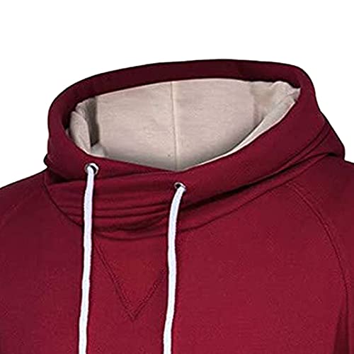 2021 Men's Fashion Sweatshirt Solid Color Long Sleeve Round Neck Drawstring Hoodie Sports Sweatshirt 50/50 (Red, L) #TOP4