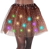 QLINLEAF Women's LED Tutu Skirt Light Up Ballerina Puffy Stars Skirt (Brown)