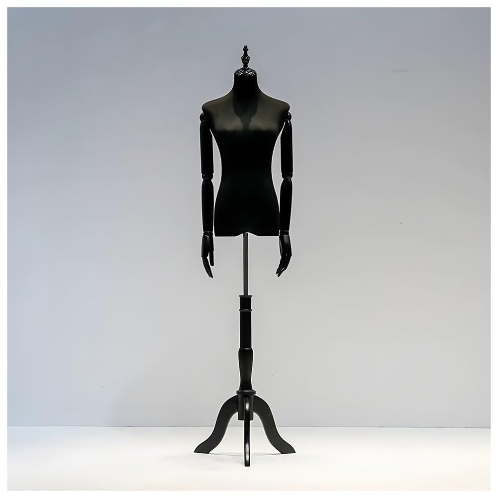 Mannequin Female Torso Dress Form with Height Adjustable Stand, Half Body Dummy Torso with Solid Wood Base, Detachable Manikin Body, for Store Window Display Wedding Sewing(Black-S,B2)