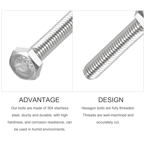 Image of METALLIXITY Hex Head Bolts (1 /4-20 x 2-3 /8 inch) 10Pcs, 304 Stainless Steel 18-8, Fully Threaded, External Hex Drive, Plain Finish, Hex Head Screw Bolt, Silver