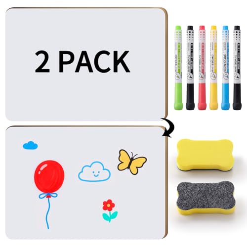 Hanqing Confezione da 2 piccole lavagne bianche cancellabili a secco, formato A4, double face, con 6 penne e 2 gomme, lavagna bianca portatile per apprendimento, per aule, ufficio, studenti (21 x 29,7