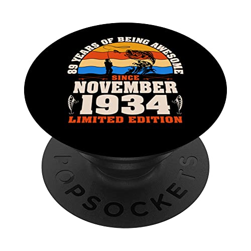 89 años de edad, amantes de la pesca, nacidos en noviembre de 1934, 89 cumpleaños PopSockets PopGrip Intercambiable