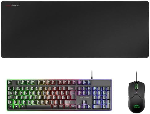Produits high tech 67 Mars Gaming MCPXBES, Combo H-Mech Clavier + Souris Ultralégère + Tapis de Souris XXL, Noir, ES