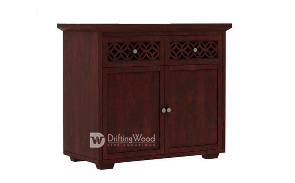 DRIFTINGWOOD Solid Sheesham Wood Sideboard Tv Cabinet for Living Room | Free Standing Movable Tv Unit Side Board Table with 2 Drawer & 2 Door Cabinet Storage Furniture for Home | Mahogany Finish