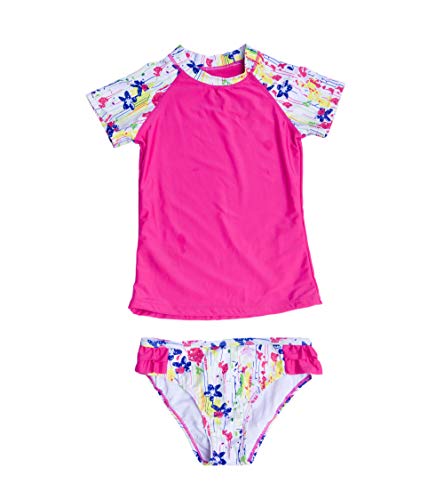CrazycatZ Kids Girl Two Pieces Short Sleeve Swimsuit Rash Guard UV Protection