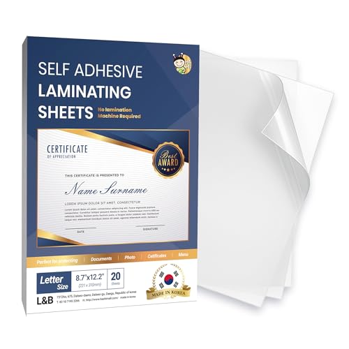 (20 Sheets) Self Adhesive Laminating Sheets, Pouches, No Machine Need, No Heat, Letter Size, 9 x 12 Inch