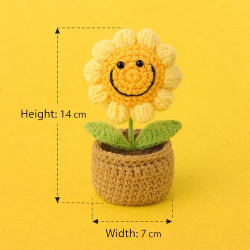 Image of 14Cm Height Handmade Crochet Smiling Flower Pot for Home & Office Decor, Cute Aesthetic Desk Showpiece, Positive Vibes Table Decor, Thoughtful for Mom (Joy Bloom Yellow)