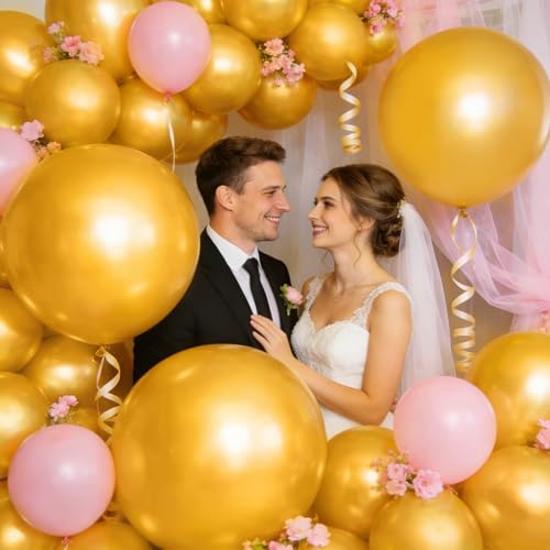 Image of 32Pcs Pearl Gold Big Balloons 18 Inch, Gold Round Large Latex Party Balloons for Birthday Wedding Decorations.