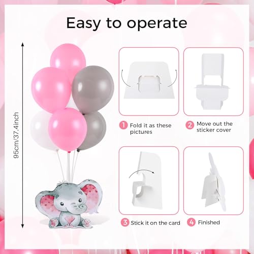 Image of 4 Sets Elephant Baby Shower Balloon Stand Kit for Tables Elephant with Balloon Centerpieces Party Decor for Girls 3D Table Decoration for Kids Party Baby Shower Photo Props Supplies