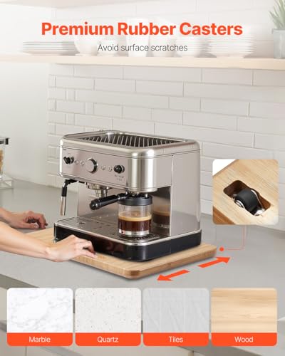 Image of VEVOR Appliance Slider, Medium 10.5 x 13-inch, Rolling Sliding Tray with Rubber Wheels & Hollow Handle, Easy to Clean, Appliance Rolling Tray for Coffee Maker, Kitchen Countertop, Natural Wood
