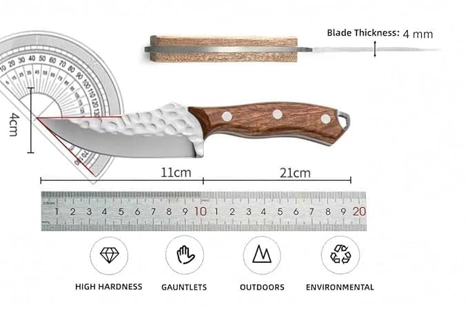 Image of Chef Knife Full Tang High Carbon Steel Blade with Wooden Handle - Professional Butcher Boning Knife, Kitchen Use with Leather Sheath, Hammered Finish, Damascus Pattern