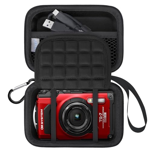 Lacdo Estuche de Transporte de Cámara para OM System Tough TG-7 /Olympus Tough TG-6 /TG-5 /TG-4 Digital Camera, Bolsa Trave de Almacenamiento de cámara de Video Batteries, Memory Card, Negro
