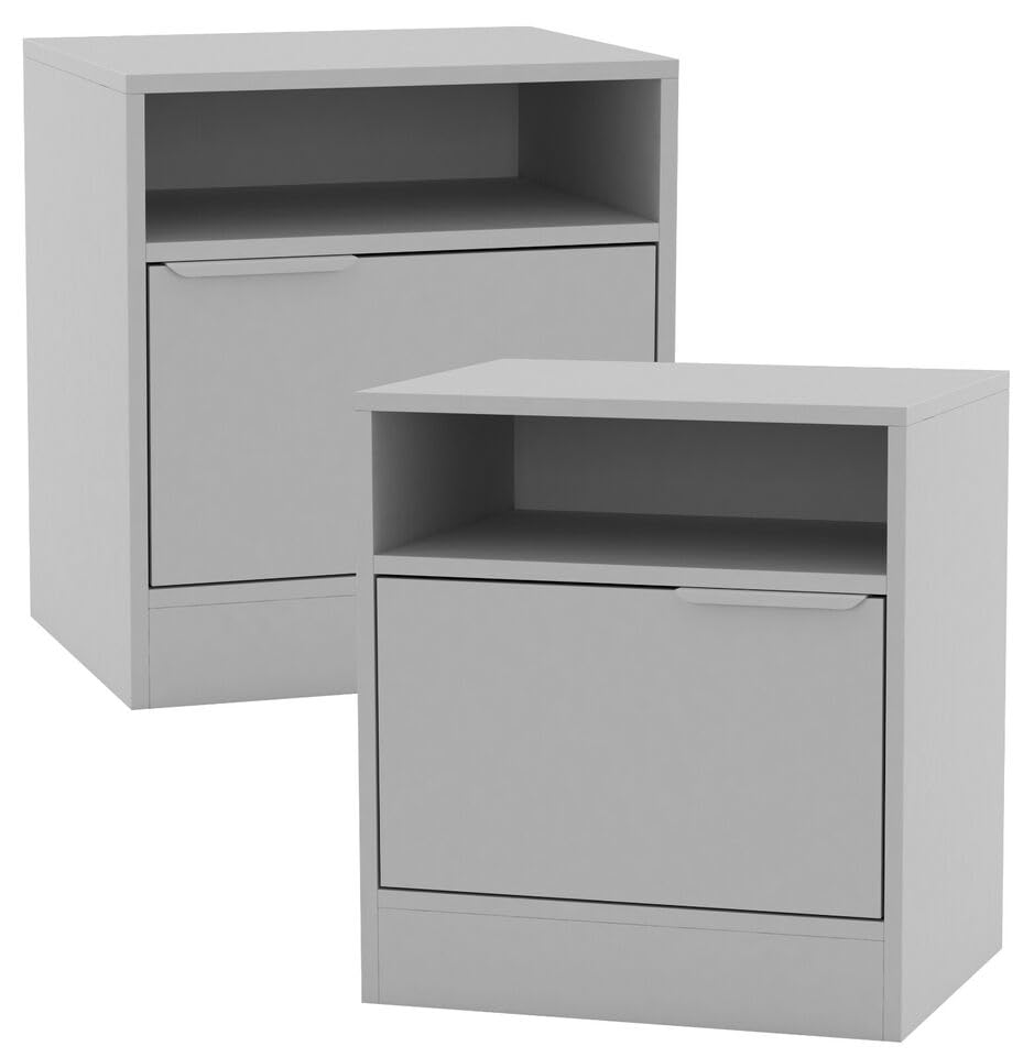 URBNLIVING 2 Pcs 1-Door Bedside White Table Nightstand Shelf File Cabinet Storage for Bedroom Wooden Furniture Modern Sofa Side End Compact Unit for Living Room H49.5cm x W45cm x D35cm