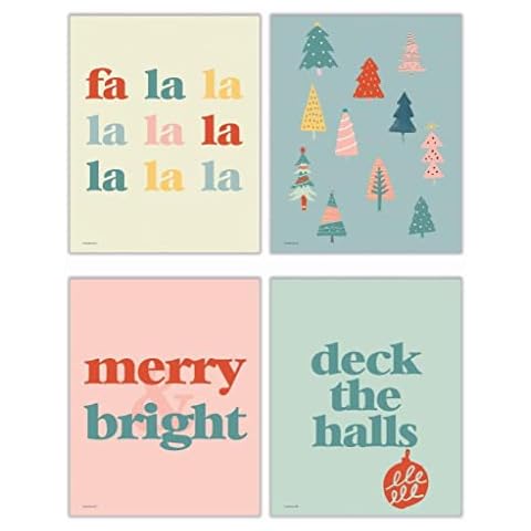 TRENDYPRINT Merry and Bright Minimalistic Holiday Decor – Minimalistic Muted Rainbow Room Décor Prints – Set of Four 8" x 10" Wall Art Cover