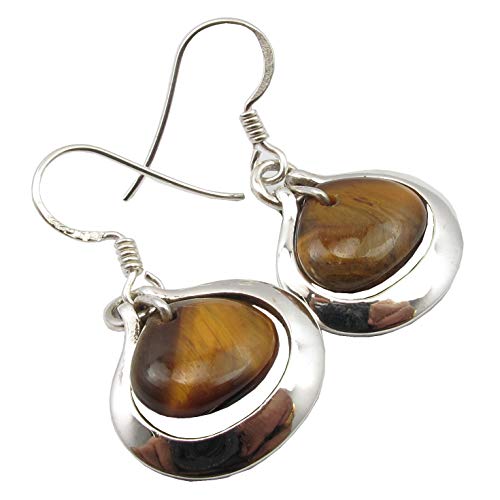 925 Solid Sterling Silver 10 x 12 mm Tiger's Eye Earrings 1.3
