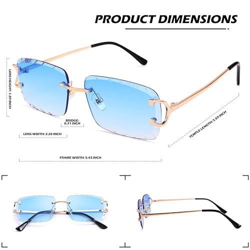 Rimless Rectangle Sunglasses for Men/Women- Frameless Square Trendy Shade - Diamond Cutting Eyewear4