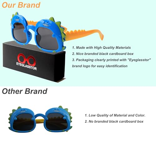 Dinosaur Cartoon Sunglasses for Kids Aged 2-6, Blue Yellow and dark Lenses,UV Protection Secure Fit for Outdoor3