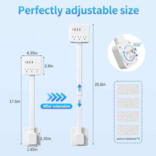 Extensión con toma giratoria 180° con 3 AC y 4 USB miniatura 6