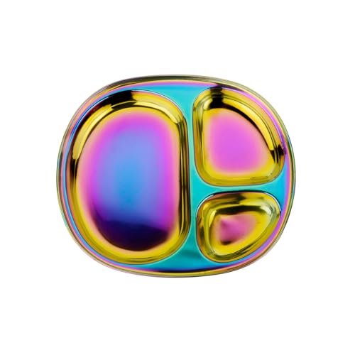 Image of Ahimsa Stainless Steel Kids Plate, Pediatrician Designed Divided Toddler & Baby Plates, Non Toxic, Unbreakable & Dishwasher Safe, Rainbow