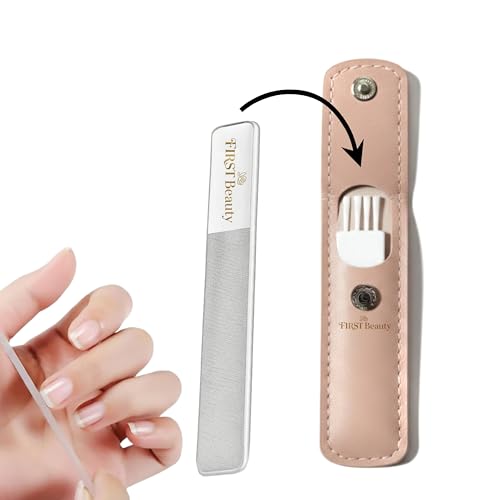 Premium Glass Nail File with Protective Leather Case and Cleaning...