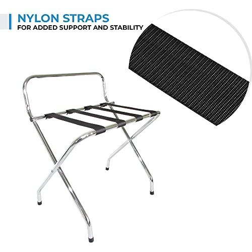 Ustech Single Tier X-Shape Folding Luggage Rack With High Back | Durable Metal Stand & Heavy-Duty Nylon Straps For Guest Room Storage & Suitcase Holder | Perfect For Bedroom & Closet #TOP2