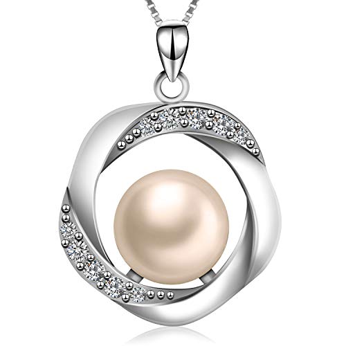 Preisvergleich Produktbild AUNEK Damen Perlenkette 925 Sterling Silber Süßwasserperlen Anhänger Halsketten Ihre kostbarsten edlen Schmuckgeschenke für Weihnachten, Geburtstag, Hochzeit, Freundin, Freund und Verwandte