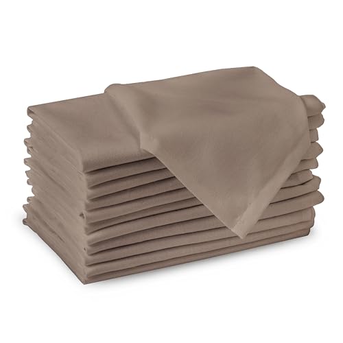 Image of Encasa XO Cotton Napkins for Dining Table | Set of 12, Size 43x43 cm | Machine Washable Reusable Table Napkin, Soft & Absorbent, Elegant Table Decor for Kitchen, Hotels, Party - Taupe