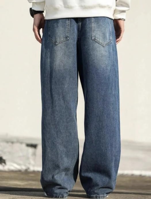 Image of Men's Baggy Fit Denim Jeans | Wide Leg Loose Fit Casual Jeans Pants | Trendy Streetwear Denim Trousers for Men | Comfortable Everyday Wear