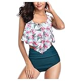 Badeanzug Für Jugendliche BOH Badeanzug Für Frauen 5. Frauen Unterwäsche Sexy-Bikini Niedrig Gestreckte Bikini-Hosen Tankini Badeanzüge Mit Röcken Schwarzer Strumpf-Bikini (Green, L)