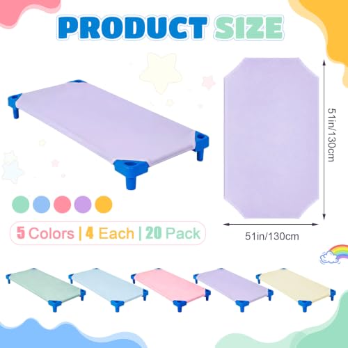 Image of Macarrie 20 Pack Cot Sheets for Daycare Standard Size 23 inch x 51 inch Toddler Cot Sheets, Soft Breathable Preschool Nap Sheet Polyester Cotton Daycare Essentials for Boys Girls Naptime Sleeping (Macaron)