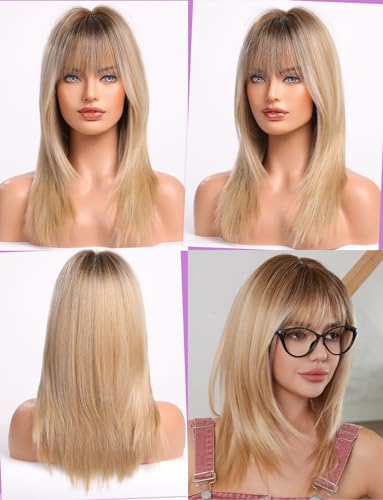 WOKESTAR Long Straight Wigs for Women with Fringe Layered Synthetic Blonde Color Wigs for Women, 22 Zoll - Image 2