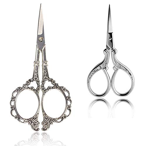 BIHRTC 2Pairs 36 Inch Embroidery Scissors and 45 Inch Vintage European Style Plum Blossom Scissors tainless Steel Sharp Cravd Scissors for Needlework Sewing Craft Art Work Everyday Use