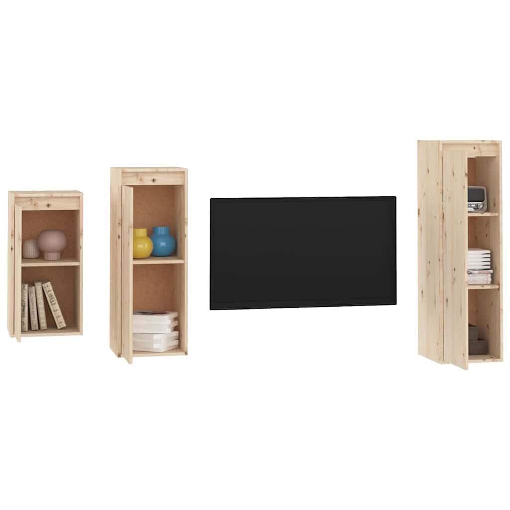 Set di 3 mobili da parete per TV, in legno massello di pino